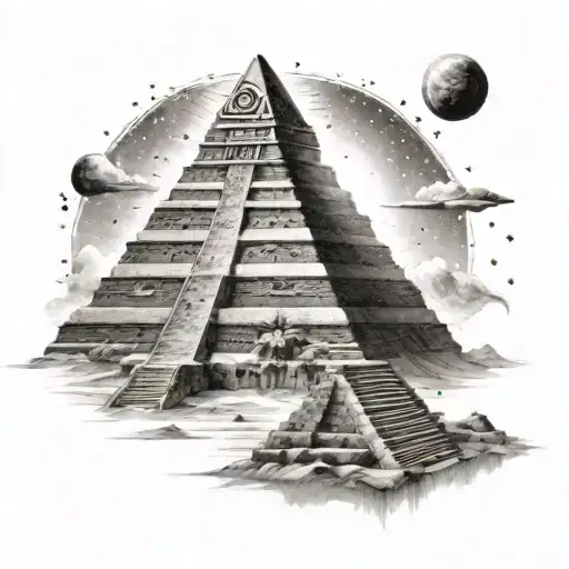 An Otherworldly Scene Of An Aztec Pyramid Reaching Towards The Stars