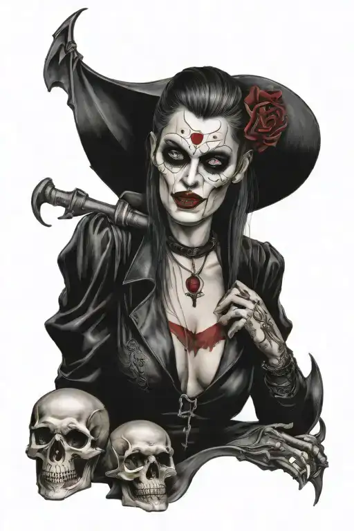Sexy Female Vampire With Skulls
