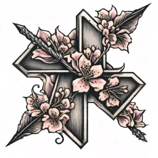 Cherry Blossoms With Cross And Arrow And Triangle