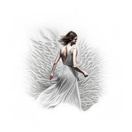 Woman Walking Through Fire And Water