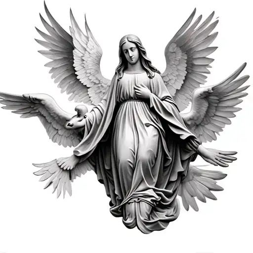 Virgin Mary With Grown Angels Flying