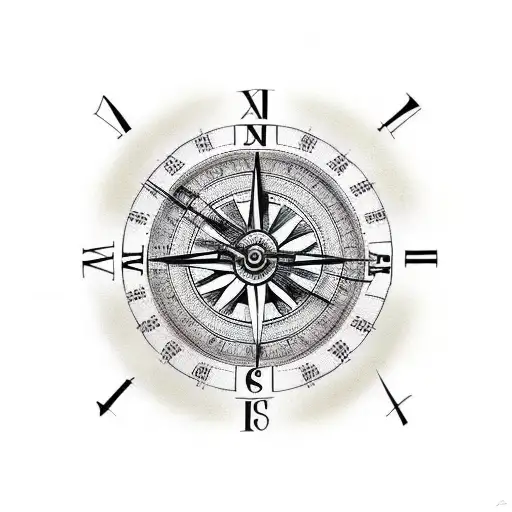 Clock On The Half Left And Compass On The Half Righ Combined