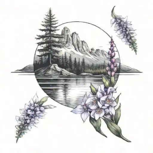 Lake Surrounded By Foxgloves With A Mountain Background