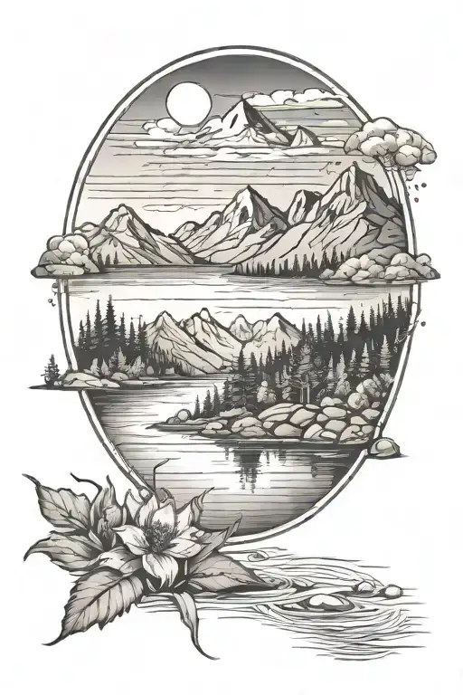 Mountains Sunset Lake Scene