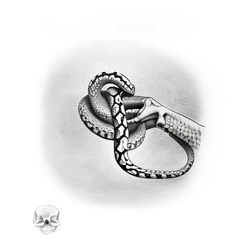 A Human Hand With A Snake On It Infront Of A Skeleton Hand