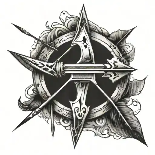 Simple Black And White Sketch Of Arrow And Bow That Creating The Letter 'A'
