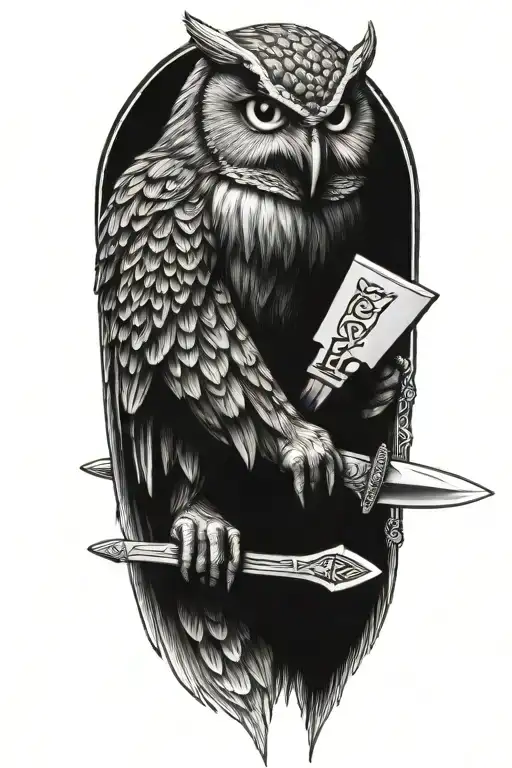 Viking Style Owl Holding Butchers Knife