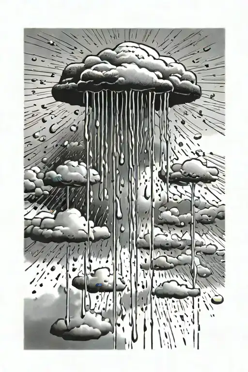 Rainy Cloud With Rain Dripping Down In Front A Sun