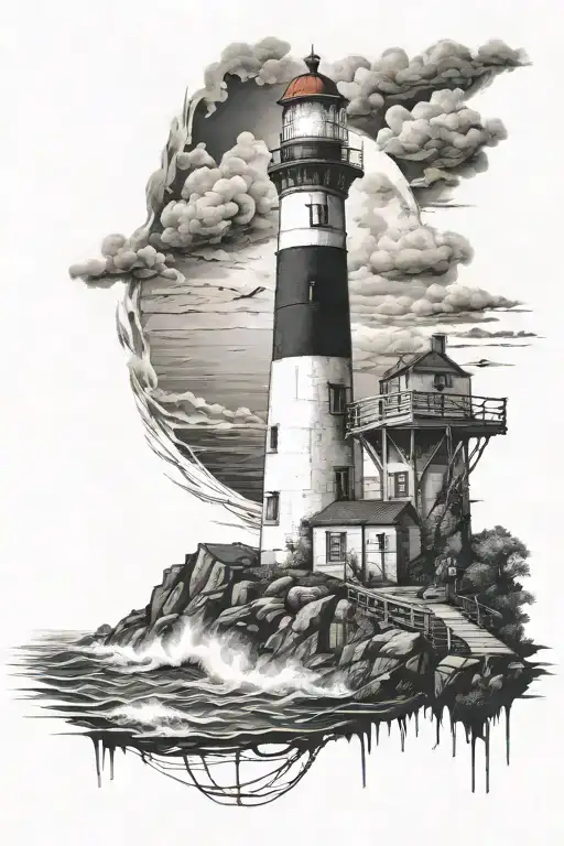 Lighthouse Near Ocean Dark And Myst