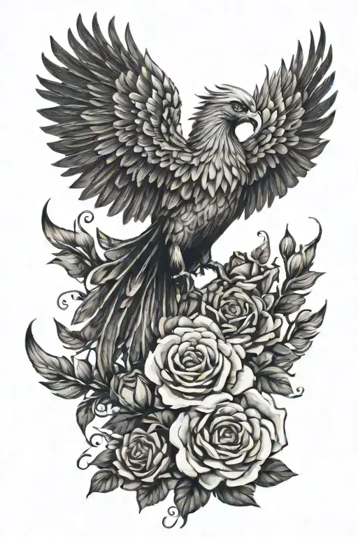 Royal Phoenix Surrounded By Roses Growing
