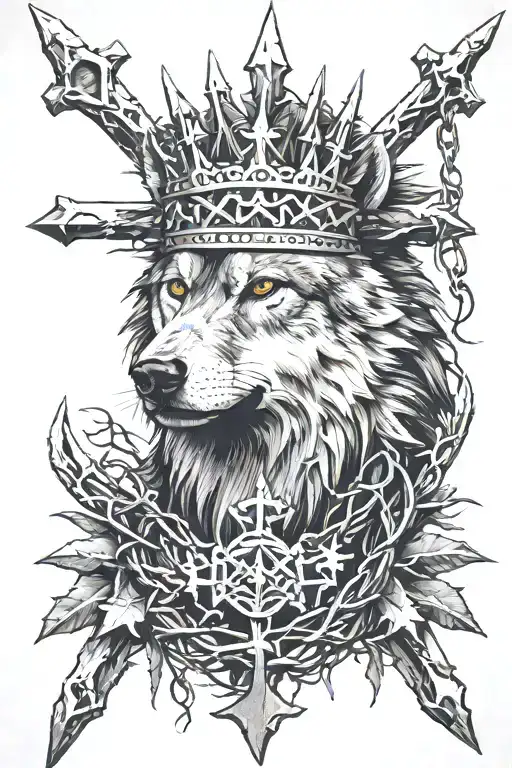 Wolf Crown Of Thorns And 3 Crosses