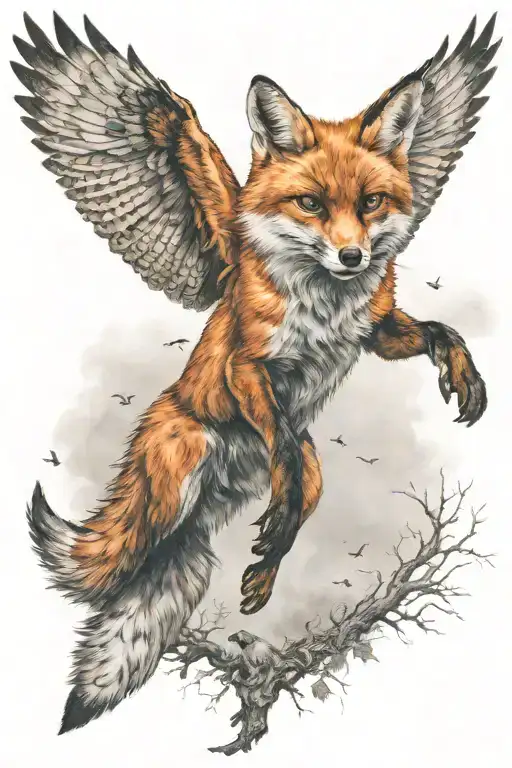 Fox Chasing Owl Flying
