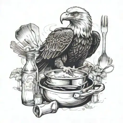 An Eagle Cooking In A Kitchen Surrounded By Cooking Utensils