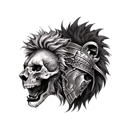 Lion Witha Skull And Spartan Warrior