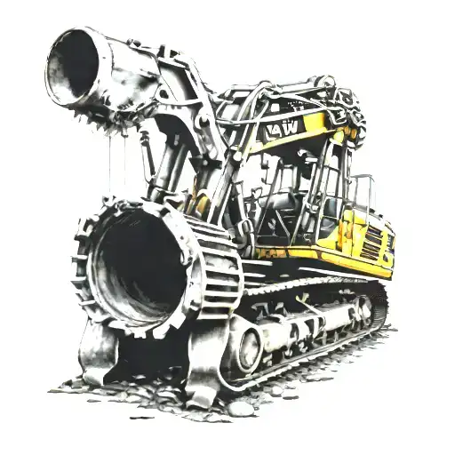 An Excavator With Music Notes Coming Out Of The Exhaust Pipe