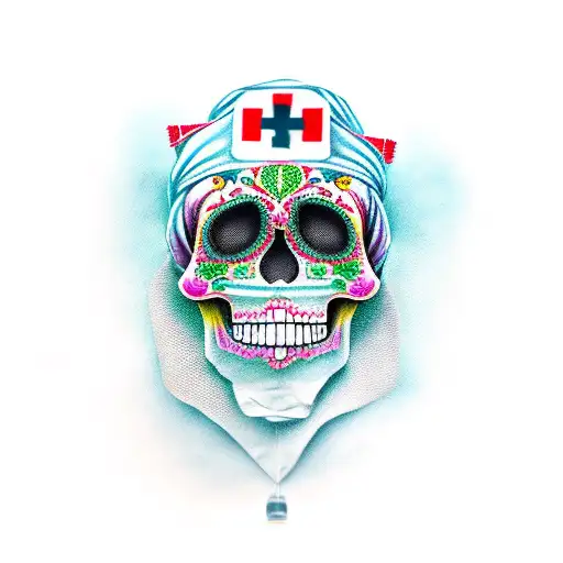 Sugar Skull With Nurse's Cap