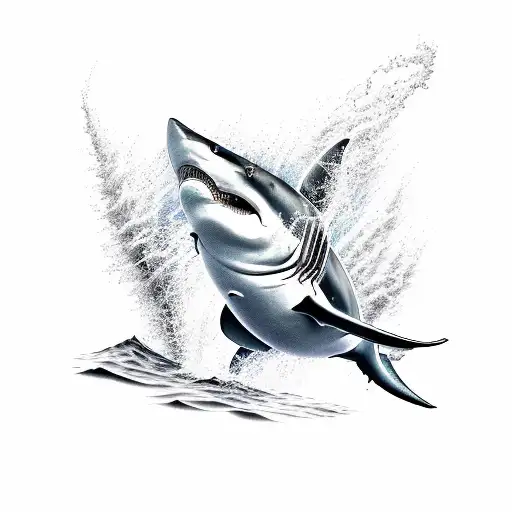 White Shark Jumping Out Of The Water