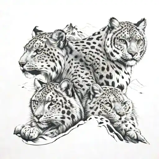 Owl And Snow Leopard On A Mountain Range