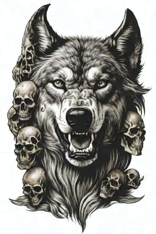 Wolf Headress Crying With Skulls