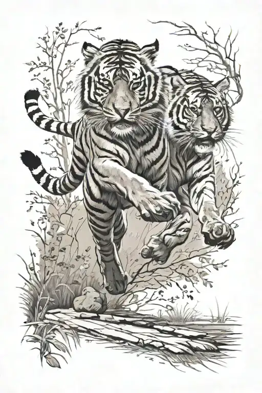A Tiger Sprinting Alongside A Runner On A Trail