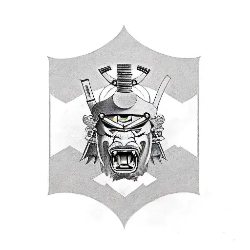 A Samurai With An Emblem With The Letter M On His Head