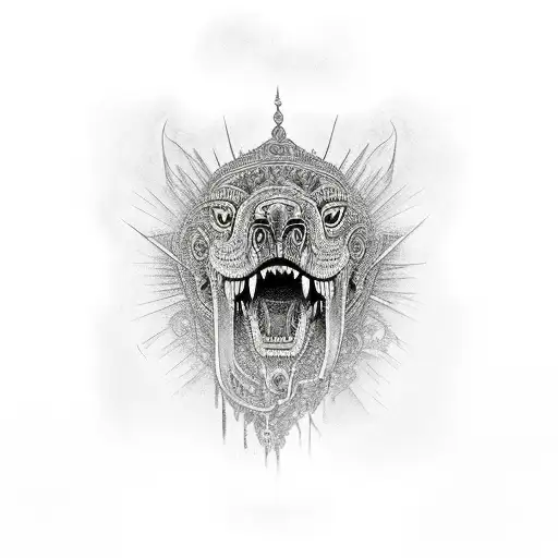 An Intricate Black And Grey Tattoo Of A Roaring Amstaff With A New York Skyline In The Background