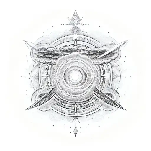 A Celestial Sword Piercing Through A Planet Surrounded By Nebulae