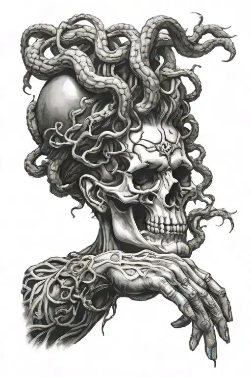 Medusa With A Skull On Hand
