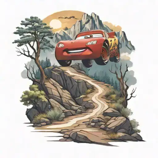 Lightning Mcqueen On A Path To Mountain Color