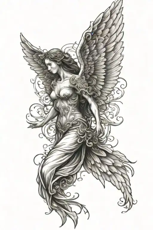 Angel With Spread Wings Looking Down