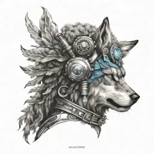 Afro Futurism Head Wearing A Wolf Headdress
