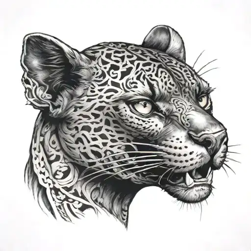 A Portrair Of A Front-face Black Phanter With An Intimidating Looking