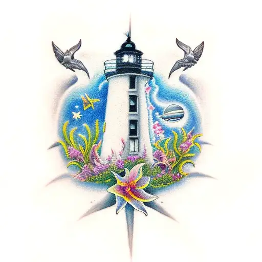Lighthouse Stargazer Lilies And Submarine