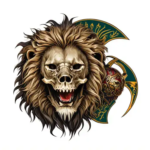 Lion Witha Skull And Spartan Warrior