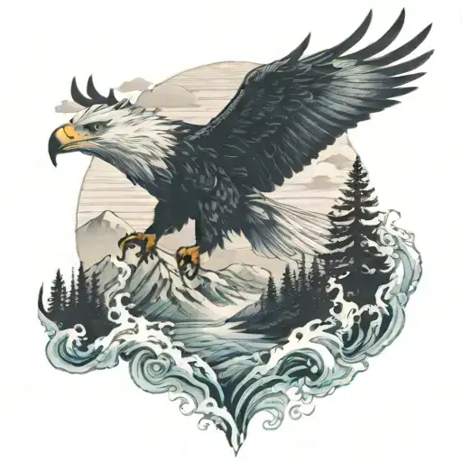 Waves Mountains Fox Eagle Forest