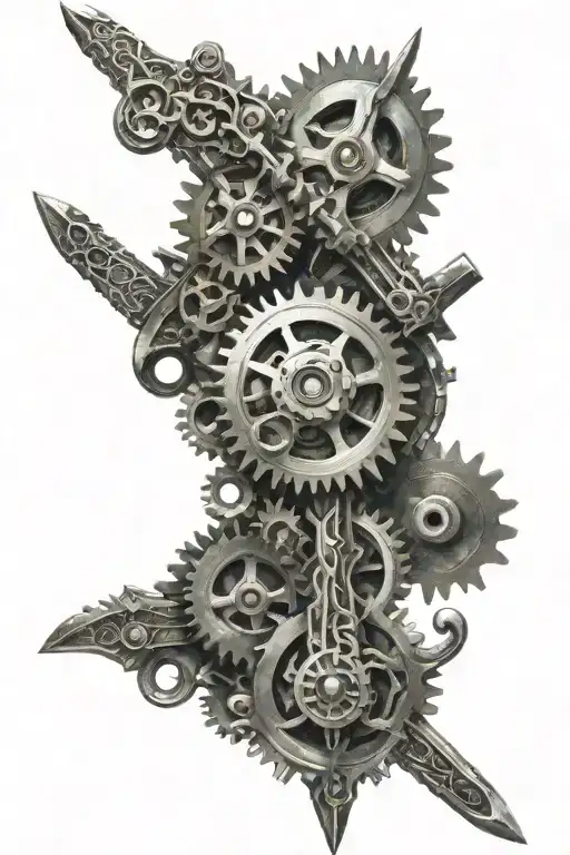 Sword Surrounded By Gears Intertwined
