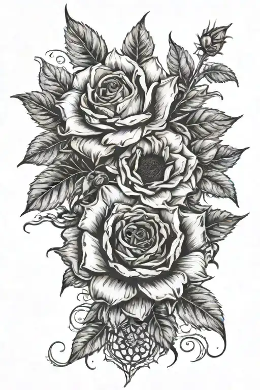 Roses Wrapped Around A Sunflower