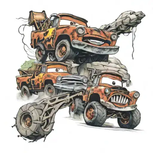 Lightning Mcqueen With Tow Mater On A Path To Mountain Color