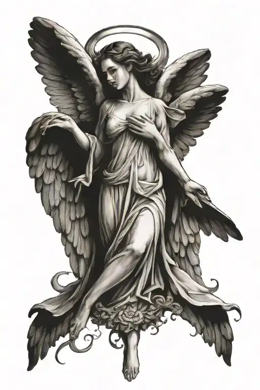 Angel With Spread Wings Looking Down
