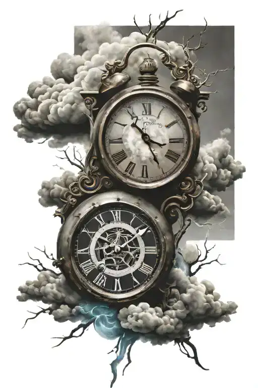 Clock With Clouds And Lightning