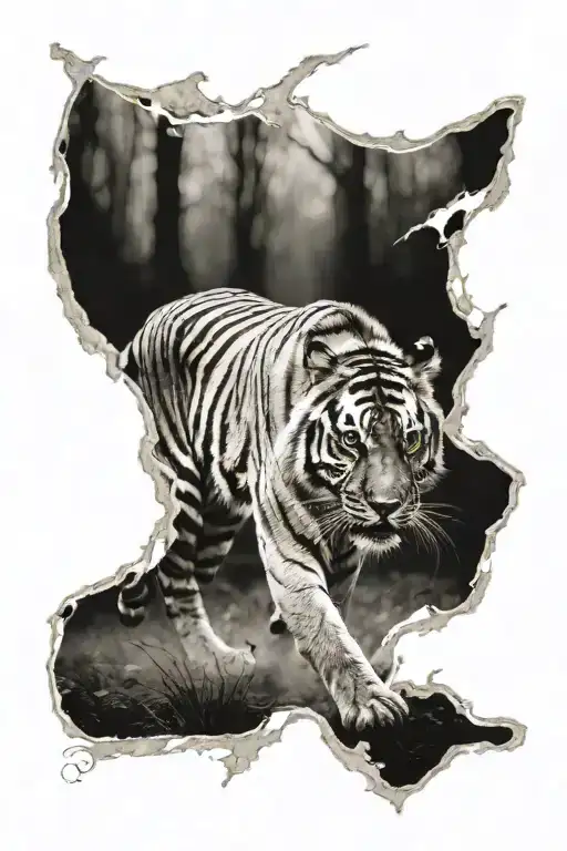 A Tiger Running Through A Forest