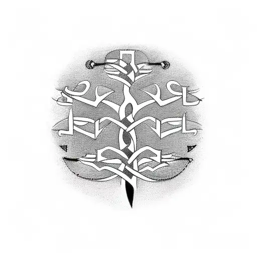 Family Tree With Nordic Runes Enscribed Into The Tree Trunk