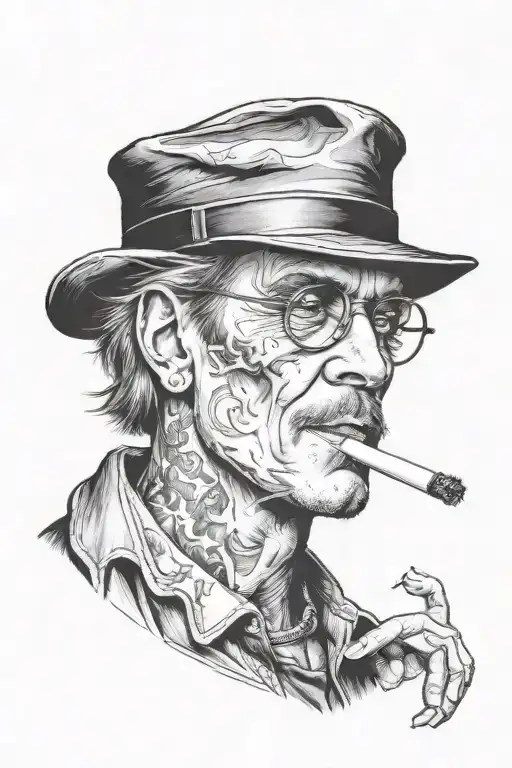 A Realistic Portrait Tattoo Of A Famous 80S Or 90S Movie Character Smoking A Joint