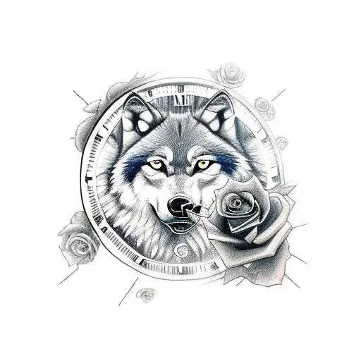 Wolf With Clock And Rose
