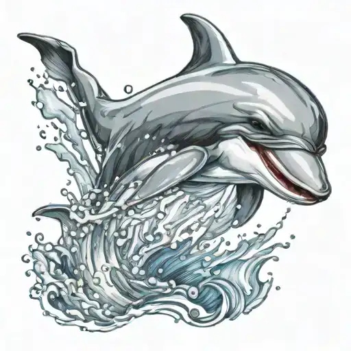 Smiling Curly-haired Dolphin In Sunglasses Jumping Out Of The Water