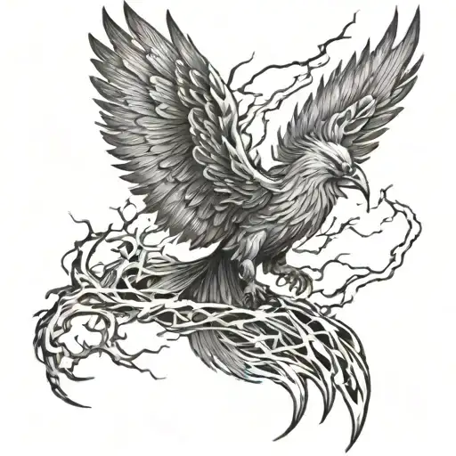 Phoenix With Lightning Background