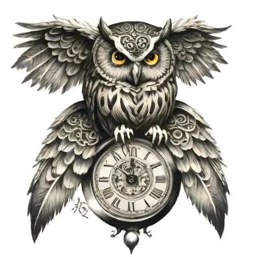 A Clock With Owl Wings Symbolizing Time And Wisdom