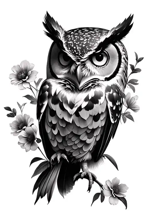 Owl And Flowers Greyscale Arm Sleeve