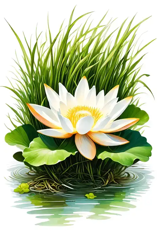 White Lotus Flower Surrounded By Grass