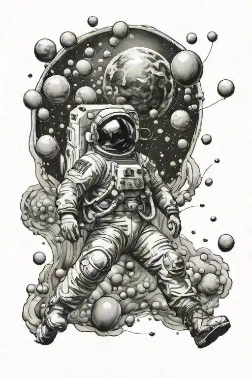 Astronaut Floating Away With Planet Balloons